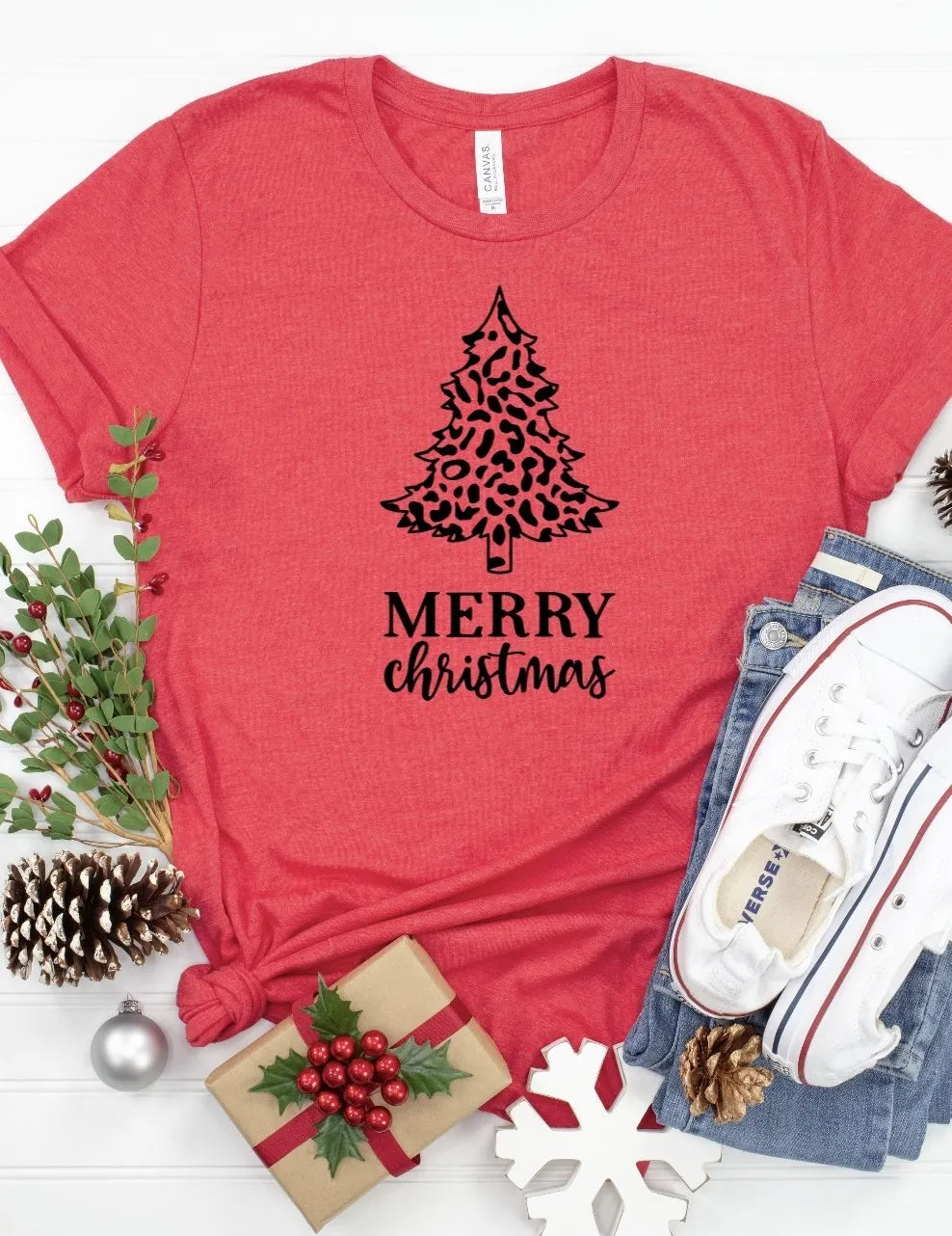 Merry Christmas Leopard Print Tee