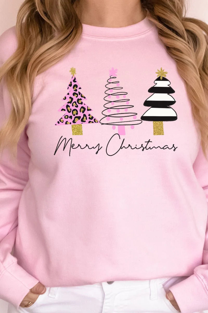Merry Christmas Pink Trees Sweatshirt